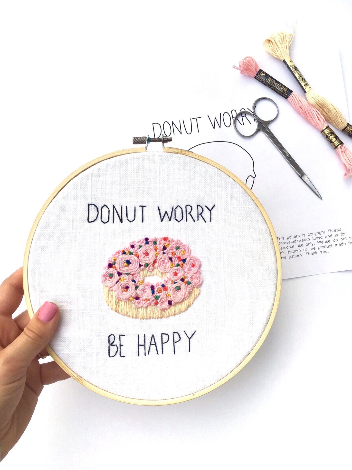 Donut Worry Be Happy PDF Embroidery Pattern