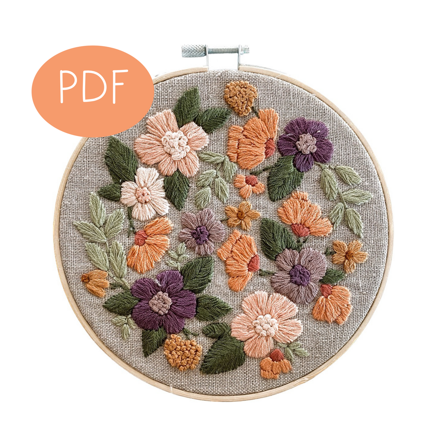 Peachy Poppies PDF Embroidery Pattern