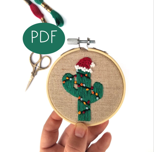Santa Cactus Christmas Ornament PDF Embroidery Pattern