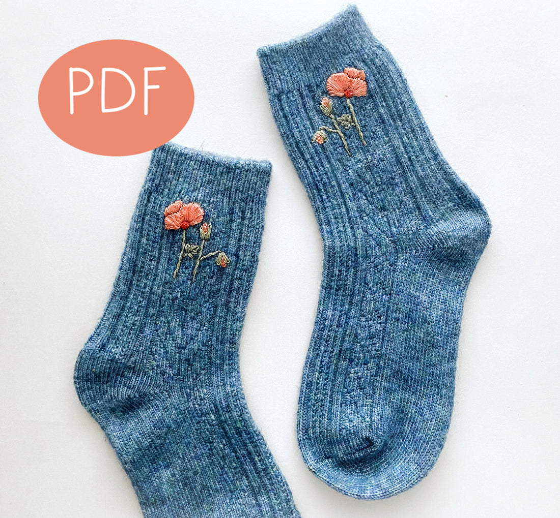 Poppies Socks PDF Embroidery Pattern threadunraveled