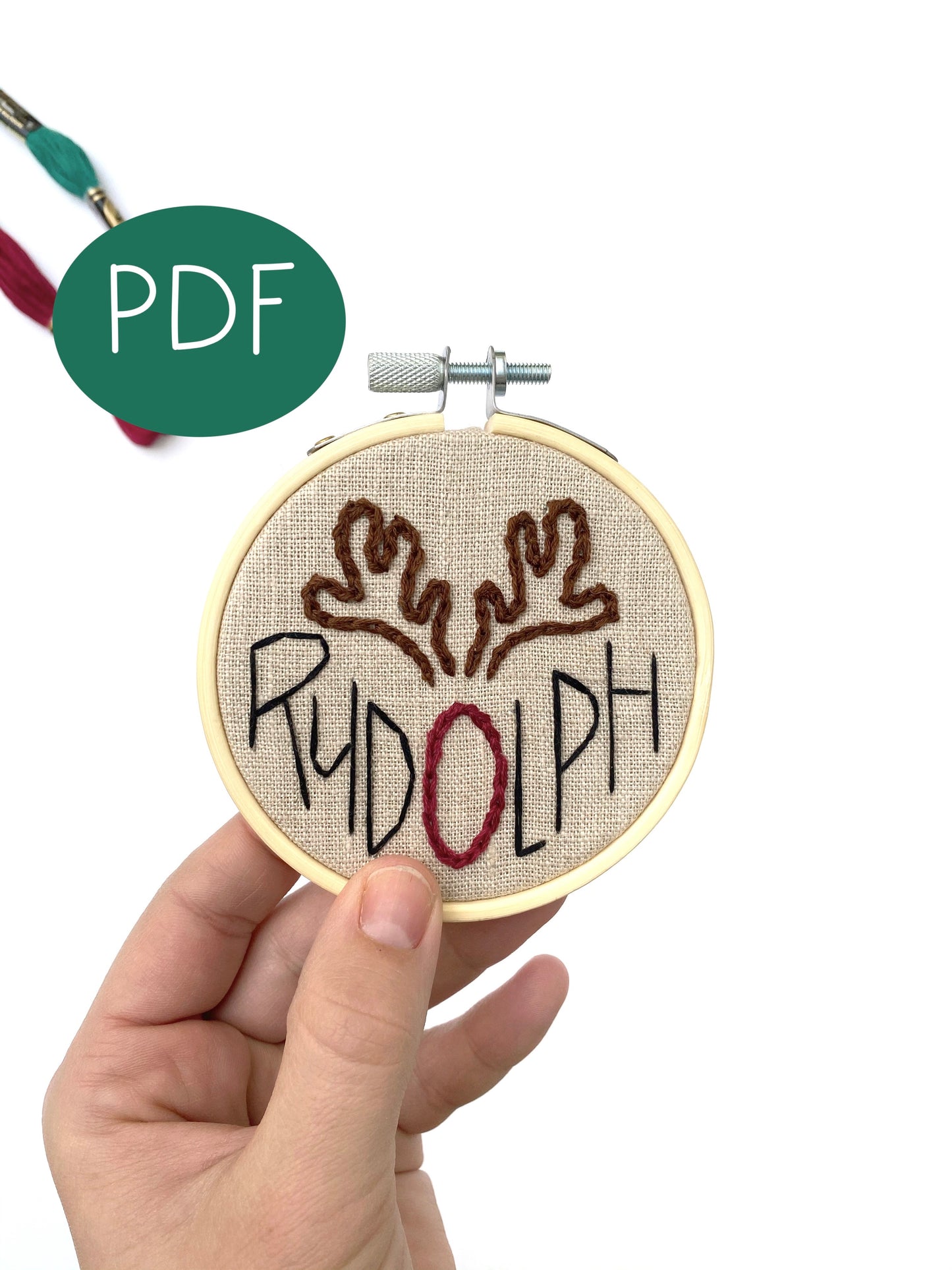 Rudolph Christmas Ornament PDF Embroidery Pattern