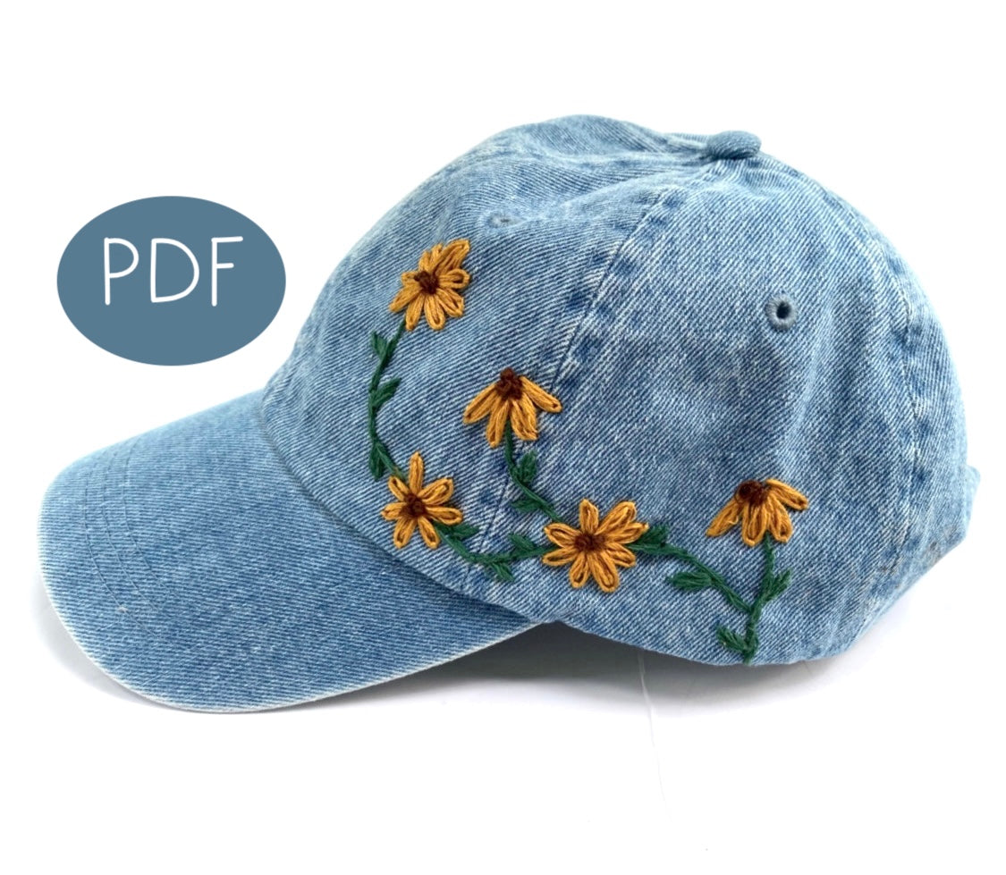 Sunflowers Baseball Cap PDF Embroidery Pattern